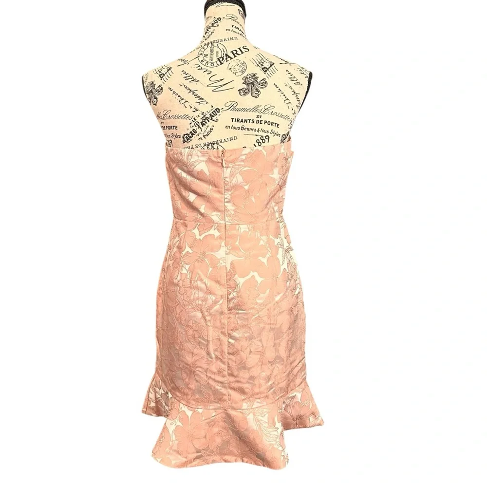 Storia Strapless Mini Dress Medium Pink Floral Jacquard Statement Bow Ruffle NWT - Picture 6 of 16